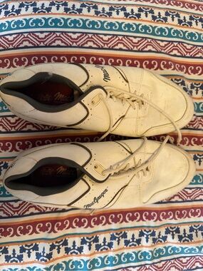 Vintage MacGregor Cream Leather Athletic Gold Cleats with Black Trim